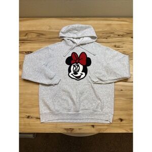 Disney Minnie Mouse Licensed Hoodie Crochet Patch Sweatshirt Gray Womens Size XL